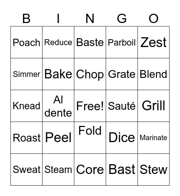 Cooking Terms Bingo Card