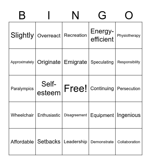 Spelling Beengo Bingo Card