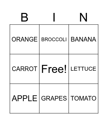 FRUITS AND VEGETABLES Bingo Card