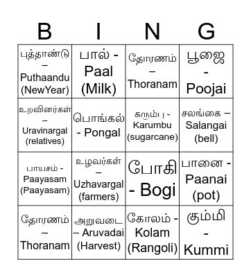 பொங்கலோ பொங்கல்! Bingo Card