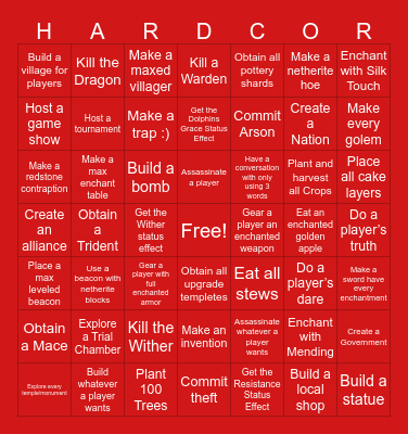 Hardcore Bingo Card