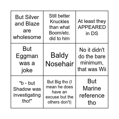 Sonic Colours DS "defenses" Bingo Card