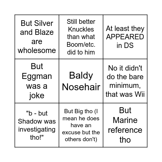 Sonic Colours DS "defenses" Bingo Card