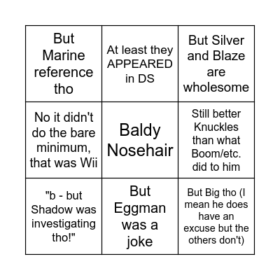 Sonic Colours DS "defenses" Bingo Card