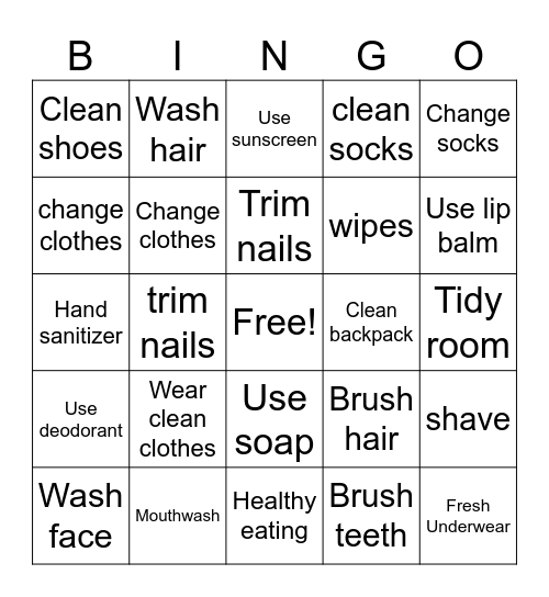 Hygiene Bingo Card