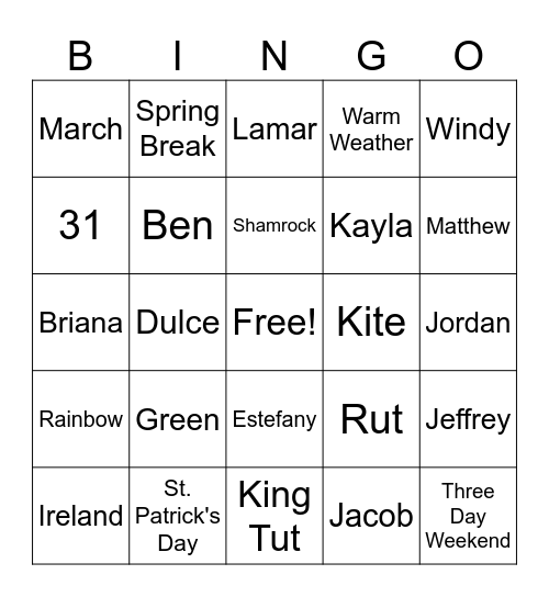 MARCH! Bingo Card