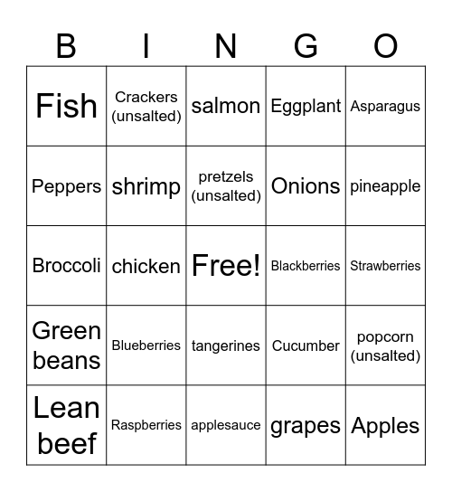 Good Foods BINGO Card
