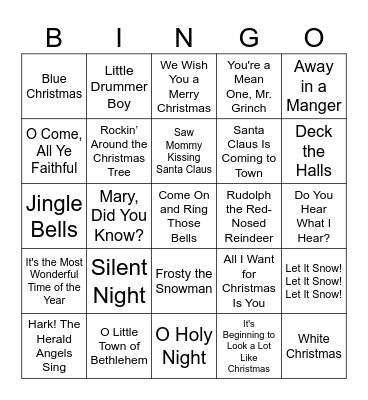 Christmas Songs Bingo Card