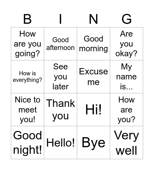 GREETING BINGO Card