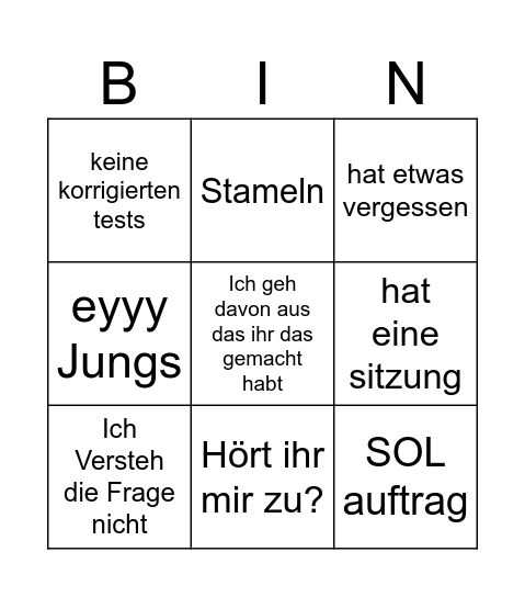 Deutsch Bingo Card