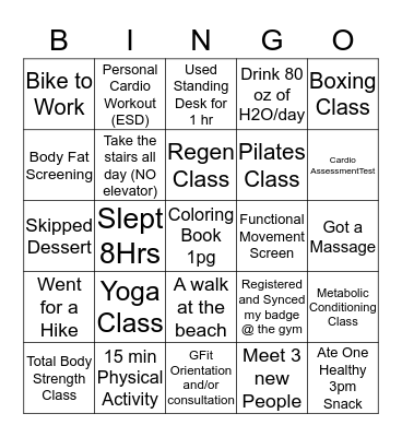 GFit LAX Bingo Card