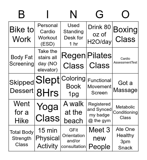 GFit LAX Bingo Card