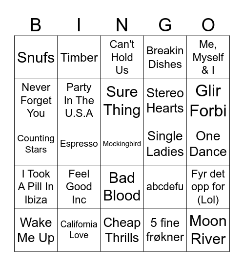 Musikk Bingo Card