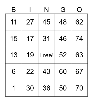 Mindfulness Bingo Card