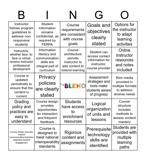 National Standards for Quality Online Courses_2 Bingo Card