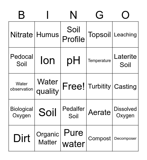 Soil and Freshwater Bingo Card
