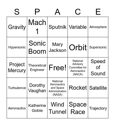Hidden Figures Vocab Bingo Card
