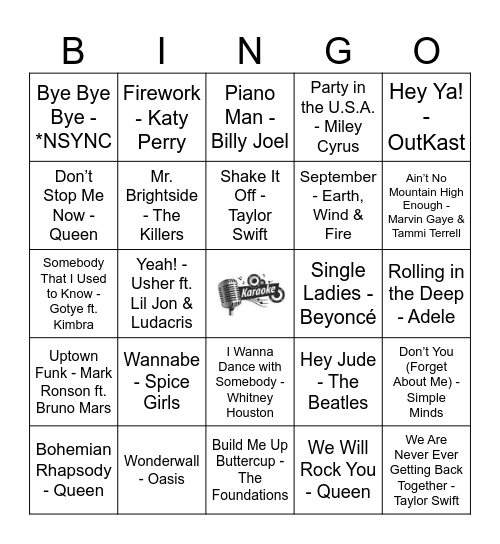 Karaoke Party Bingo Card