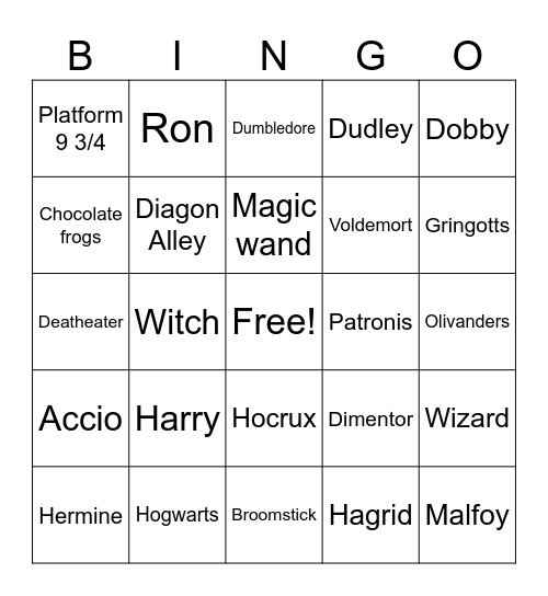 Harry PotterHo Bingo Card