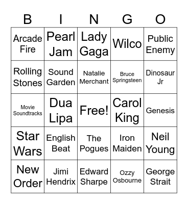 Pandora Bingo Card