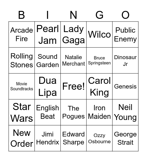 Pandora Bingo Card
