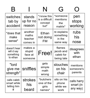 Mr Brenan Bingo Card