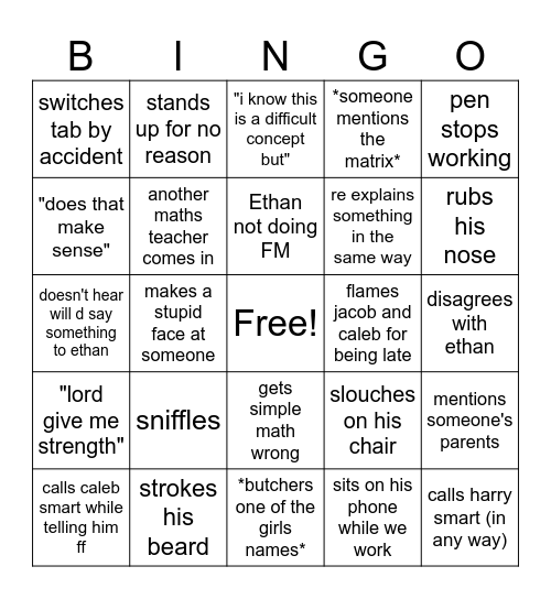 Mr Brenan Bingo Card