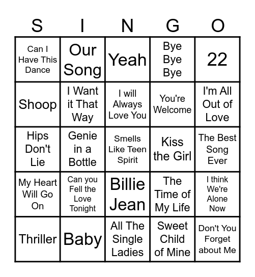 Mr. Feather's Playlist Bingo Card