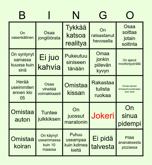 Human Bingo! Bingo Card