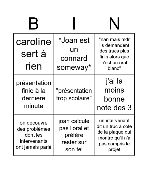 oral blanc Bingo Card