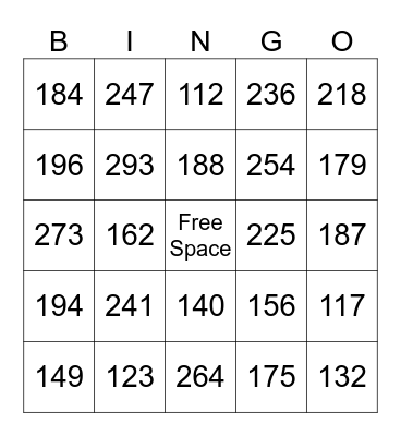 Addition Bingo Card