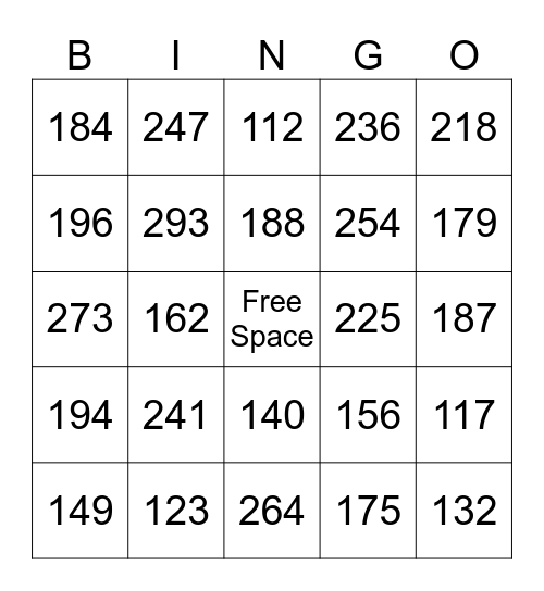 Addition Bingo Card