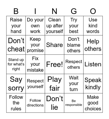 Integrity Bingo Card