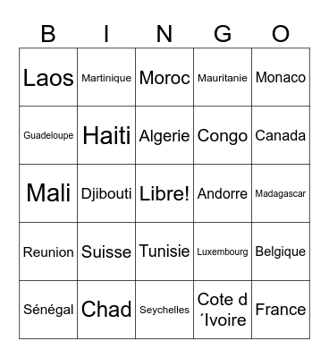 La Francophonie Bingo Card
