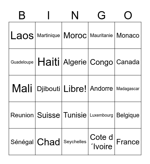 La Francophonie Bingo Card