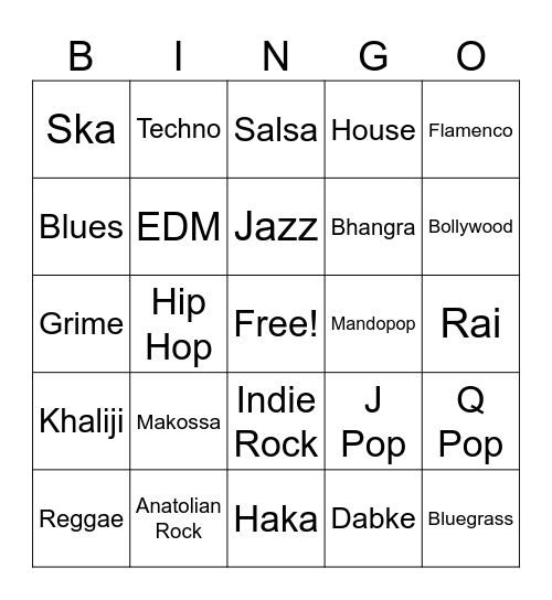 Music Around the World Bingo Card