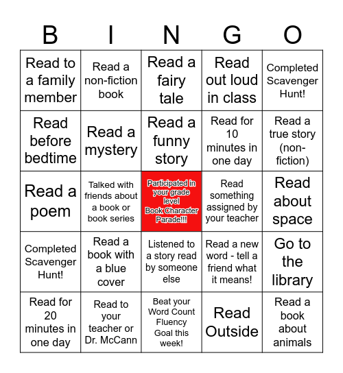 Book Bash Bingo Card