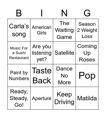 Harry Styles Songs Bingo Card
