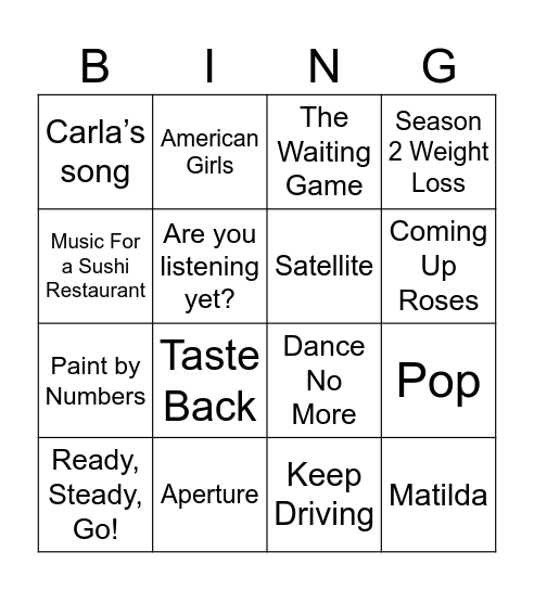 Harry Styles Songs Bingo Card