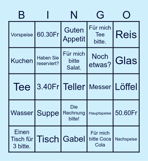 Restaurante Bingo Card