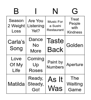 Harry Styles’ Songs Bingo Card