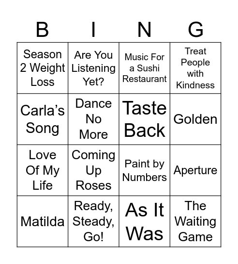 Harry Styles’ Songs Bingo Card