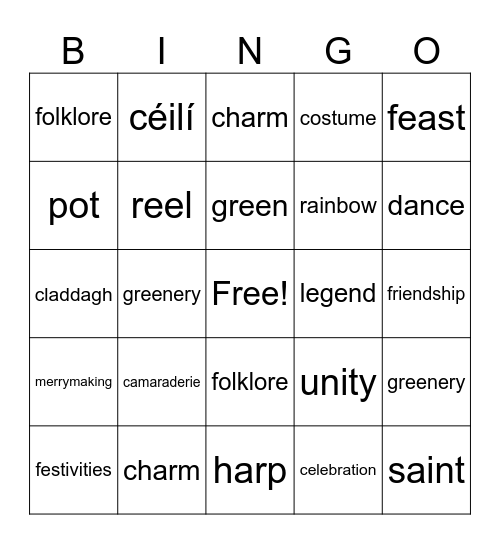 St. Patrick's Day Bingo Card