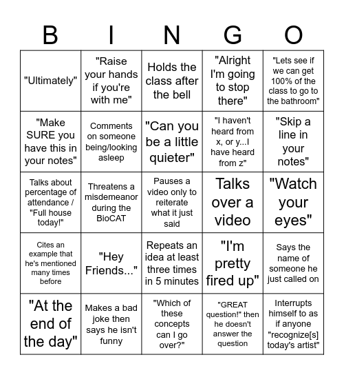 Spezzie Bingo Card
