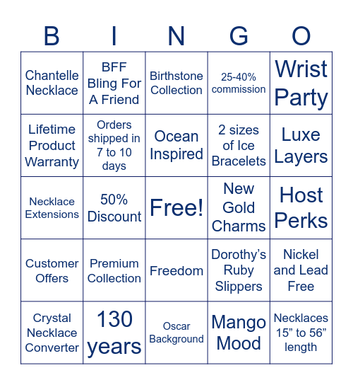 BLINGO Bingo Card