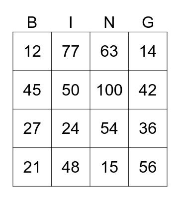 Times table bingo Card