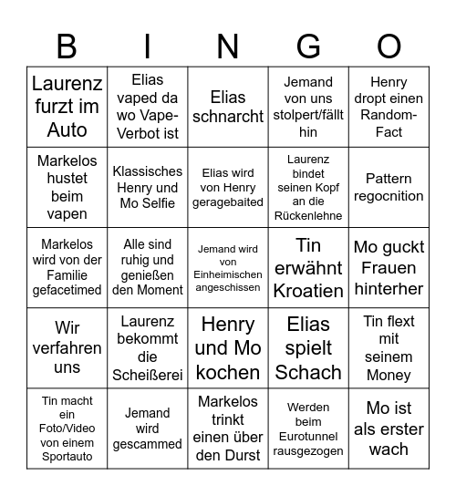 Mos großes Bingo Card