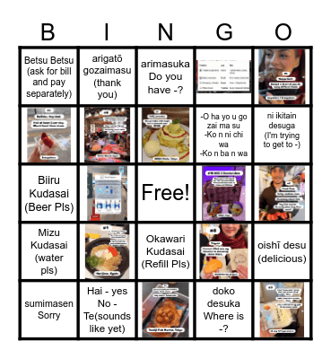 Japan Food Bingo Card