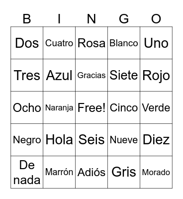 Spanish Bingo Card