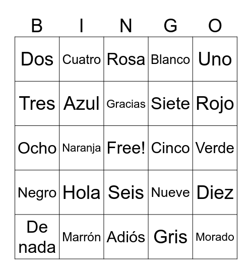Spanish Bingo Card